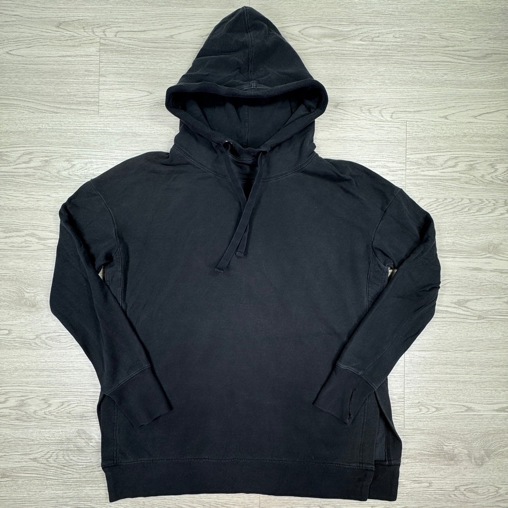Athleta Women's Hoodie Sweatshirt Black Medium Tencel Cotton Pullover Activewear